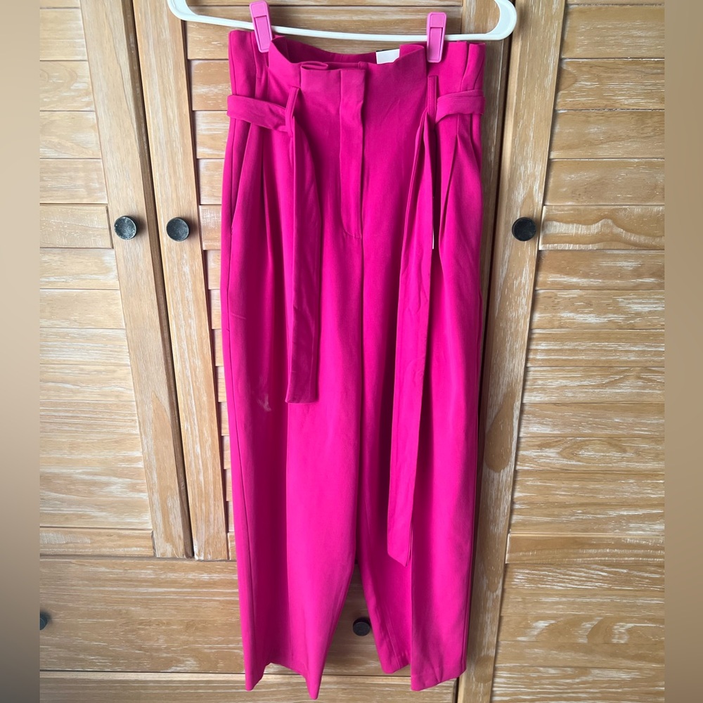 Express Hot Pink High-Waist Tie-Waist Wide-Leg Pants 0R